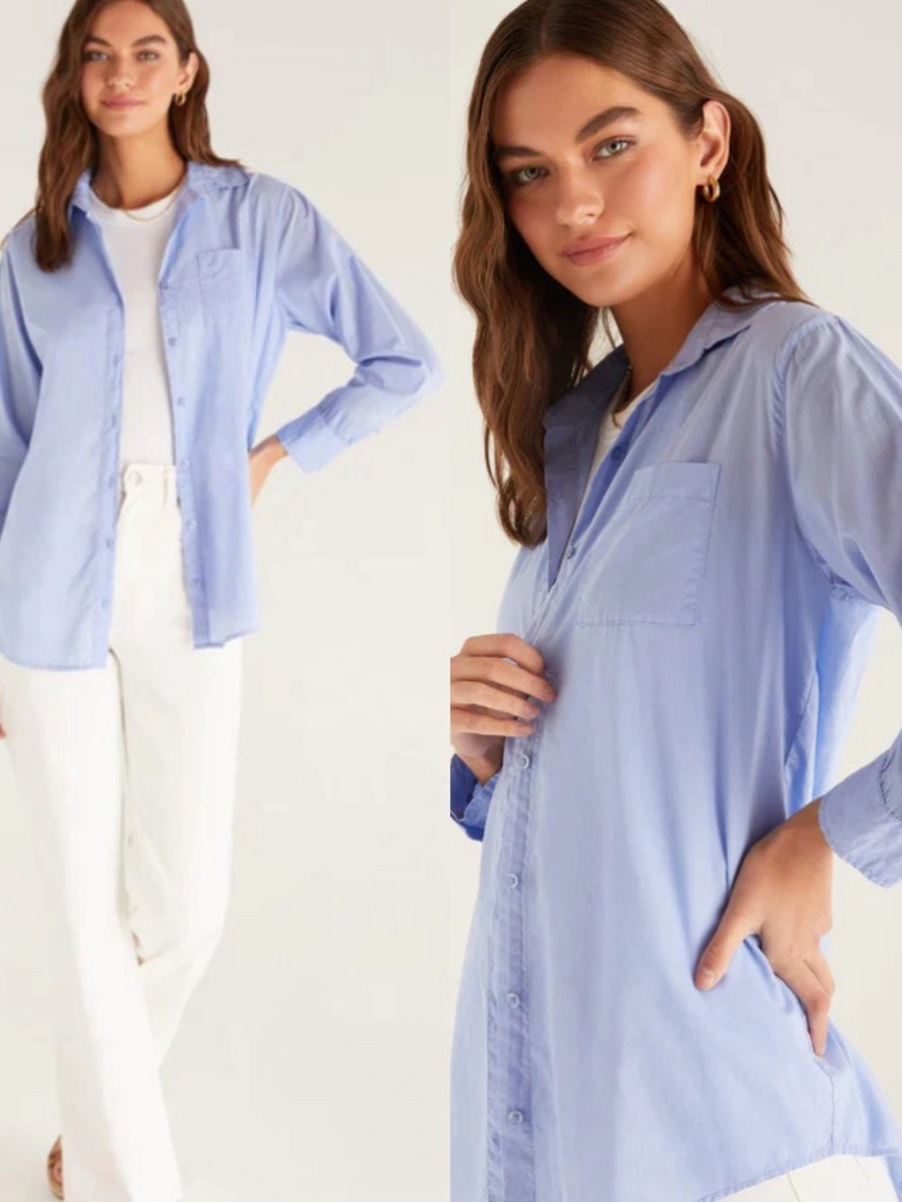 Z SUPPLY Poolside Cotton Blue Button Up Shirt Top